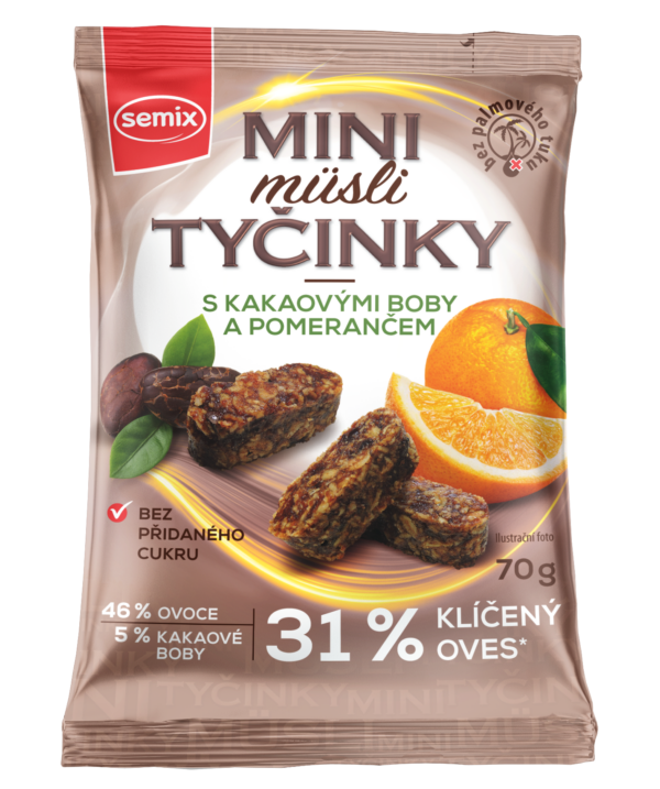 SEMIX Mini müsli tyčinky kakaové bôby, pomaranč 70g